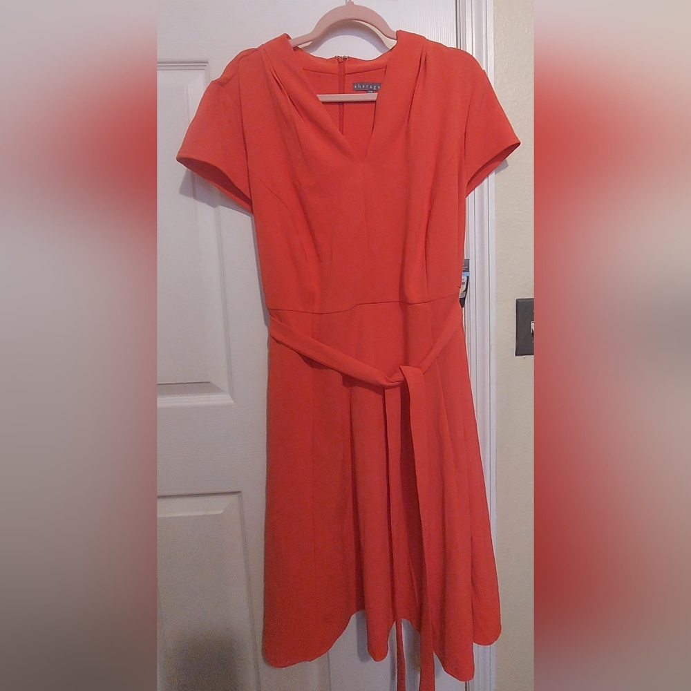 SHARAGANO Womens Coral Cap Sleeve Above The Knee Fit + Flare Dress Plus
